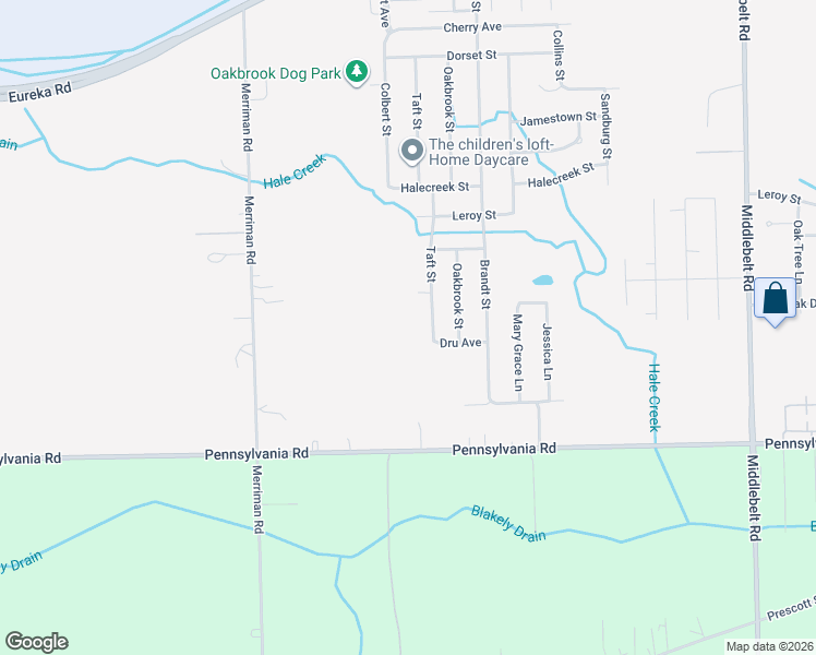 map of restaurants, bars, coffee shops, grocery stores, and more near 16460 Taft Street in Romulus