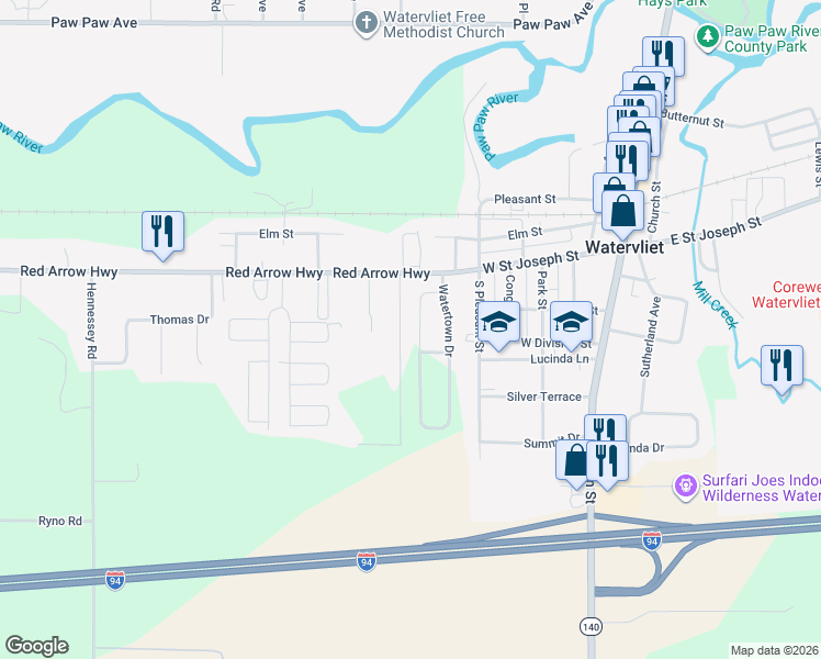 map of restaurants, bars, coffee shops, grocery stores, and more near 4010 Case Court in Watervliet