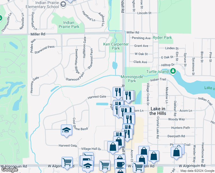 map of restaurants, bars, coffee shops, grocery stores, and more near 115 Polaris Drive in Lake in the Hills