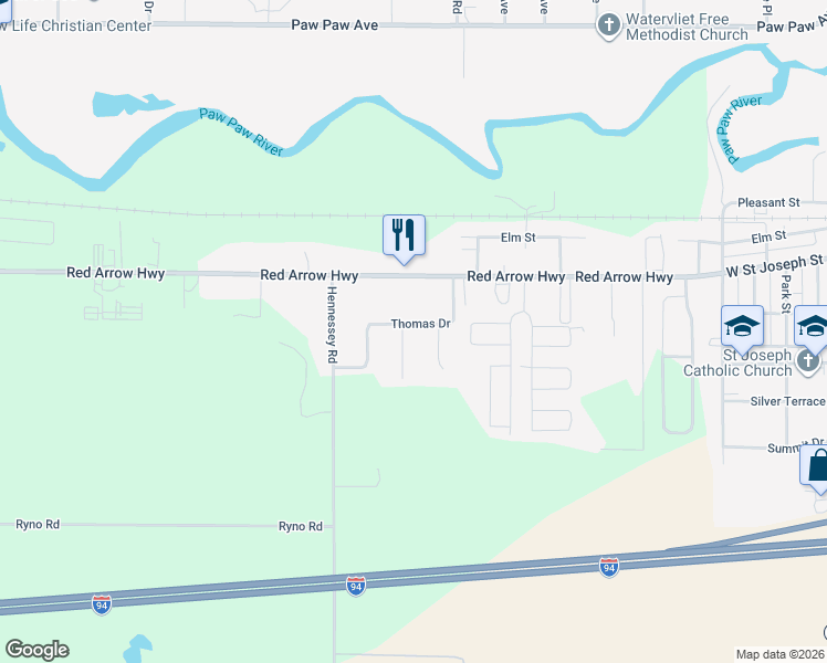 map of restaurants, bars, coffee shops, grocery stores, and more near 7456 Thomas Drive in Watervliet