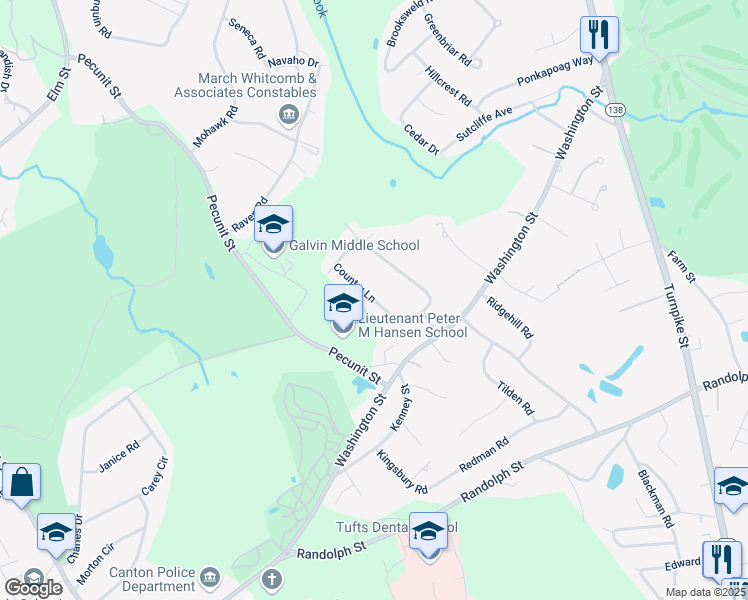 map of restaurants, bars, coffee shops, grocery stores, and more near Country Lane in Canton