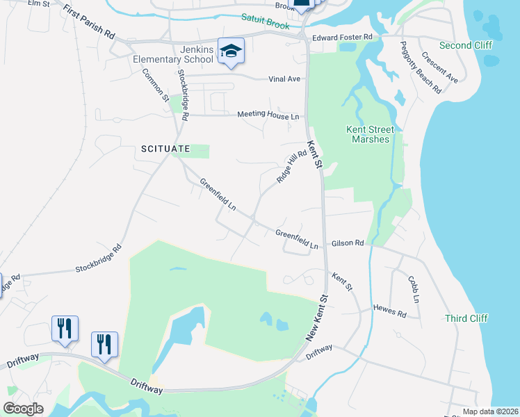 map of restaurants, bars, coffee shops, grocery stores, and more near 55 Ridge Hill Road in Scituate