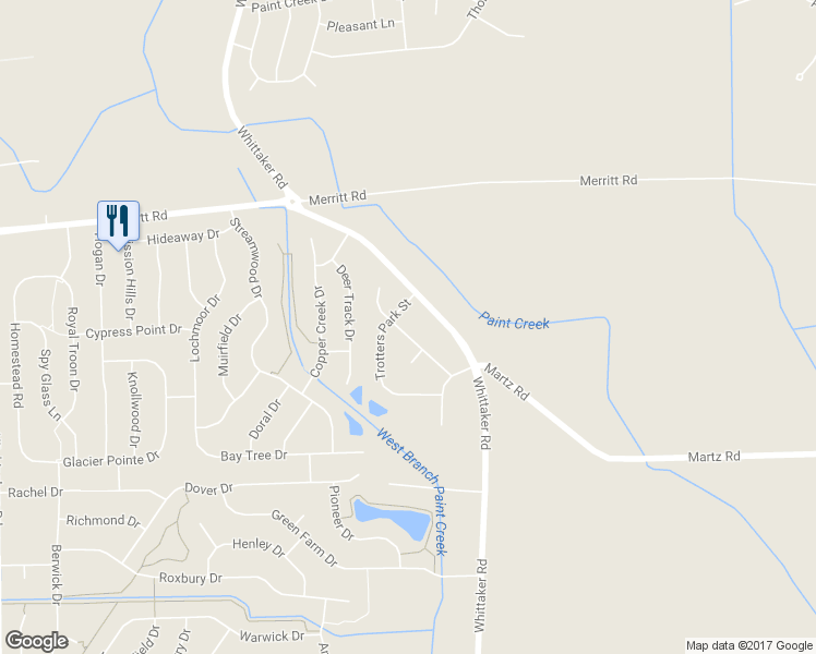 map of restaurants, bars, coffee shops, grocery stores, and more near 7241 Belle Meade Street in Ypsilanti