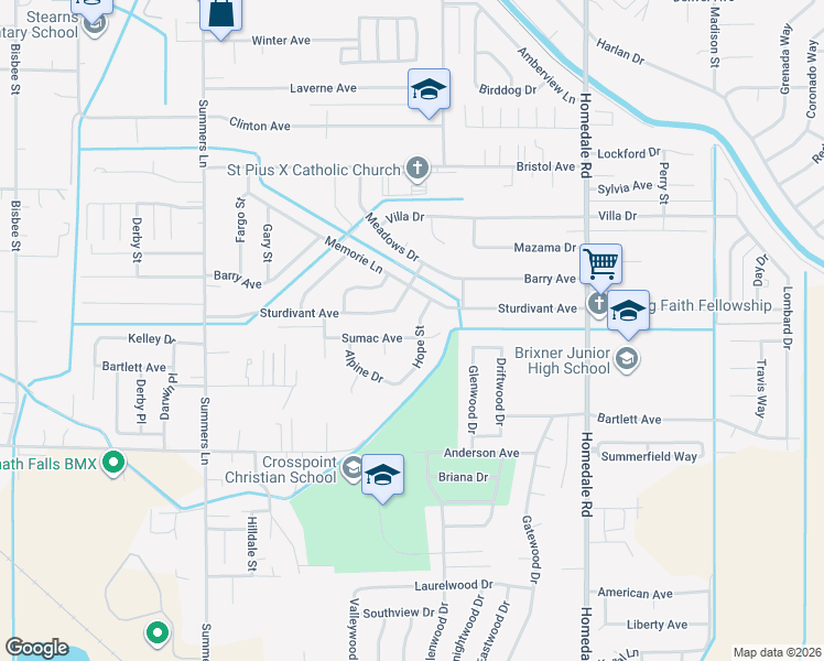 map of restaurants, bars, coffee shops, grocery stores, and more near 4835 Sumac Avenue in Klamath Falls