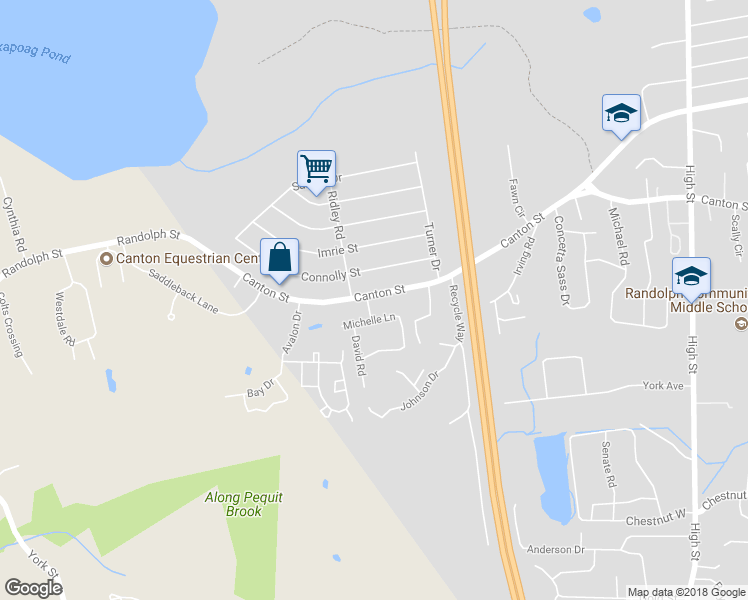 map of restaurants, bars, coffee shops, grocery stores, and more near 292 Canton Street in Randolph