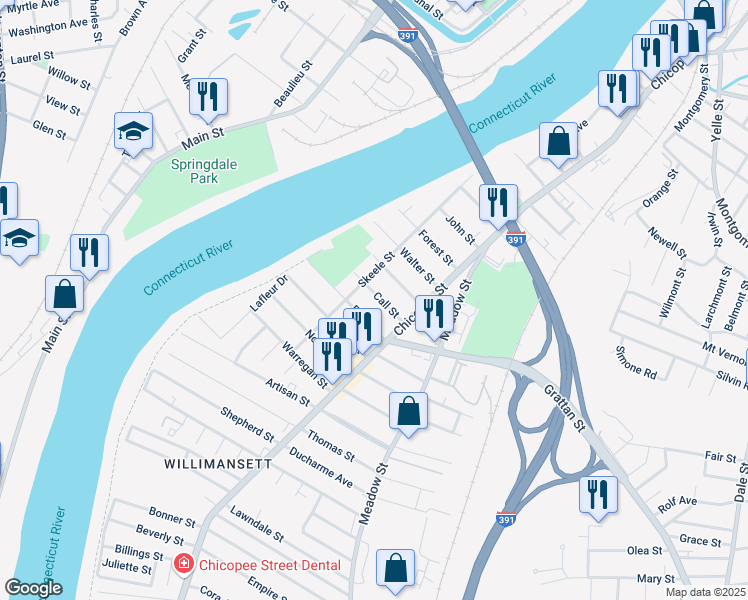 map of restaurants, bars, coffee shops, grocery stores, and more near 35 Call Street in Chicopee