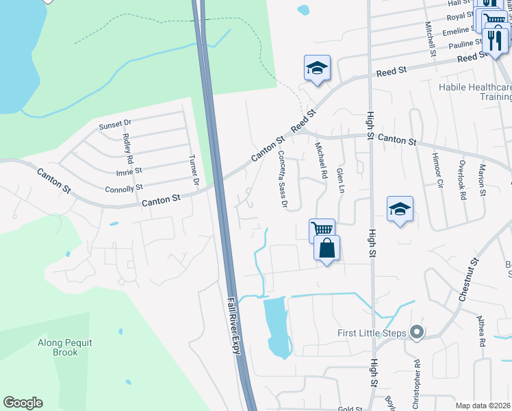 map of restaurants, bars, coffee shops, grocery stores, and more near 600 Irving Road in Randolph