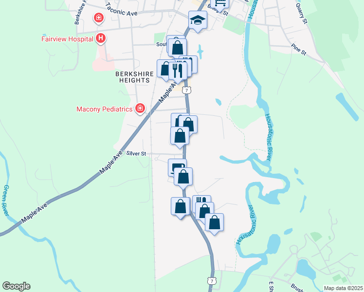 map of restaurants, bars, coffee shops, grocery stores, and more near 596-620 S Main St in Great Barrington