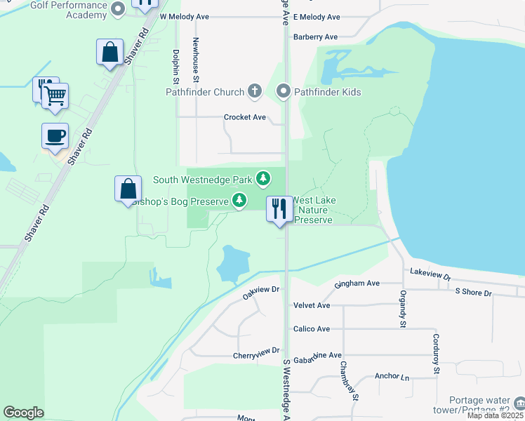 map of restaurants, bars, coffee shops, grocery stores, and more near Portage Creek Bicentennial Park Trail (Celery Flats) in Portage