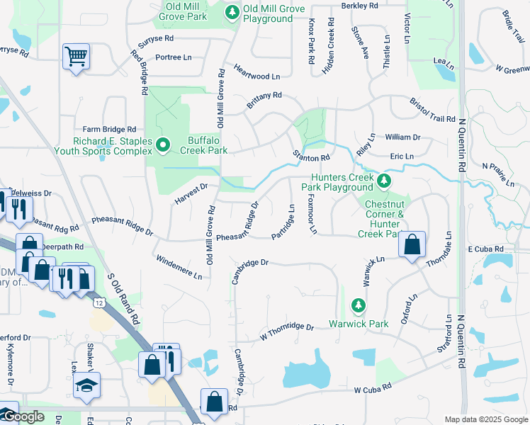 map of restaurants, bars, coffee shops, grocery stores, and more near 785 Apache Court in Lake Zurich