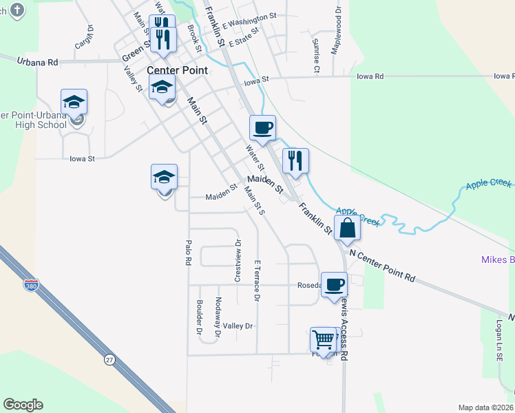 map of restaurants, bars, coffee shops, grocery stores, and more near 130 Whispering Wind Lane in Center Point