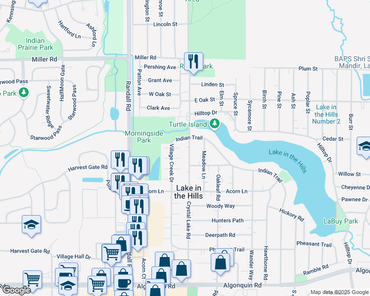 map of restaurants, bars, coffee shops, grocery stores, and more near 411 Crystal Lake Road in Lake in the Hills