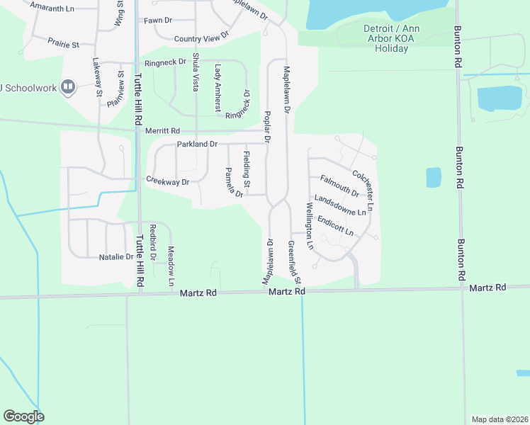 map of restaurants, bars, coffee shops, grocery stores, and more near 7244 Maplelawn Drive in Ypsilanti