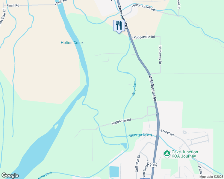 map of restaurants, bars, coffee shops, grocery stores, and more near 24992 Redwood Highway in Kerby