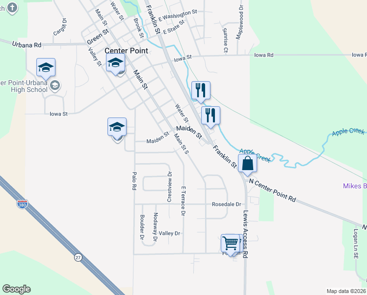 map of restaurants, bars, coffee shops, grocery stores, and more near 130 Whispering Wind Lane in Center Point