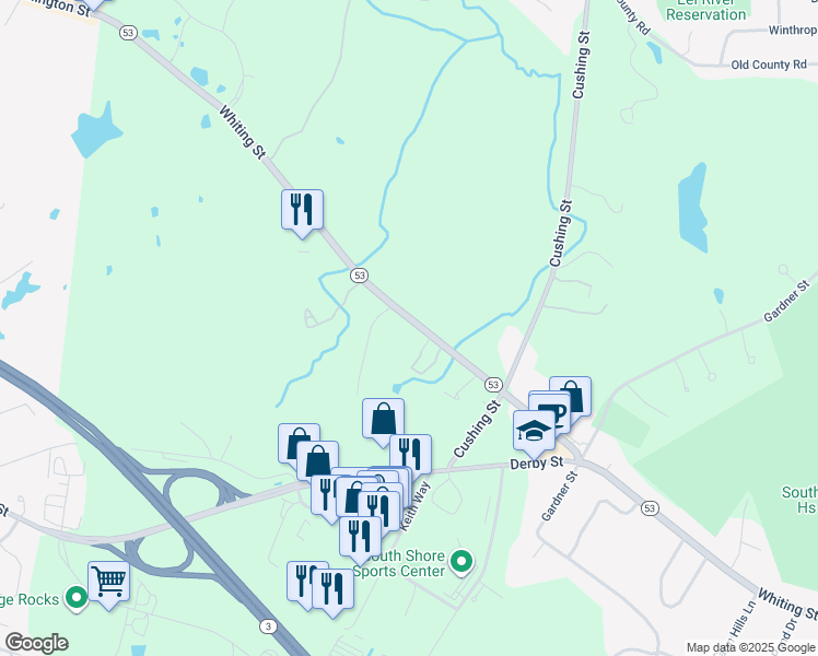 map of restaurants, bars, coffee shops, grocery stores, and more near 276 Whiting Street in Hingham
