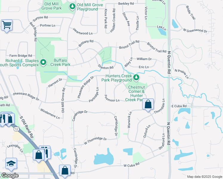 map of restaurants, bars, coffee shops, grocery stores, and more near 739 Foxmoor Lane in Lake Zurich