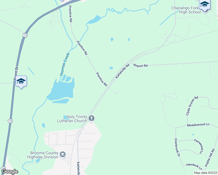 map of restaurants, bars, coffee shops, grocery stores, and more near Kattelville Road in Broome County