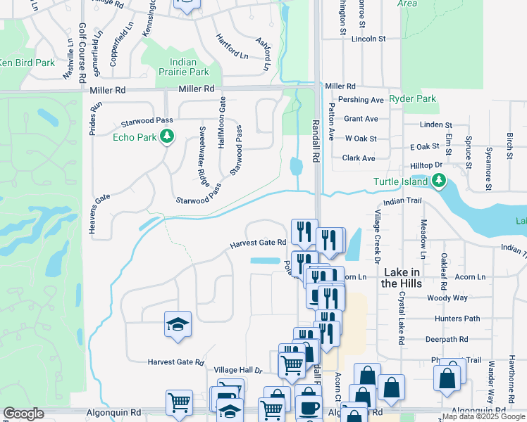 map of restaurants, bars, coffee shops, grocery stores, and more near 151 Polaris Drive in Lake in the Hills