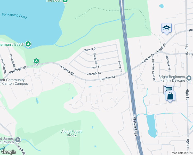 map of restaurants, bars, coffee shops, grocery stores, and more near 2 Ridley Road in Randolph