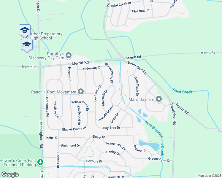 map of restaurants, bars, coffee shops, grocery stores, and more near 7276 Streamwood Drive in Ypsilanti