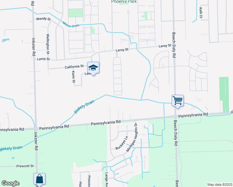 map of restaurants, bars, coffee shops, grocery stores, and more near 16027 Terrace Village Drive in Taylor