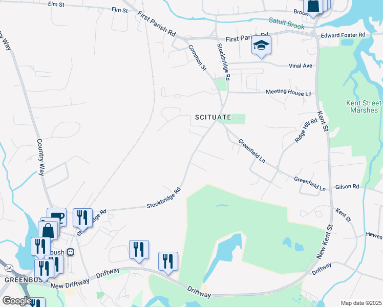map of restaurants, bars, coffee shops, grocery stores, and more near 138 Stockbridge Road in Scituate