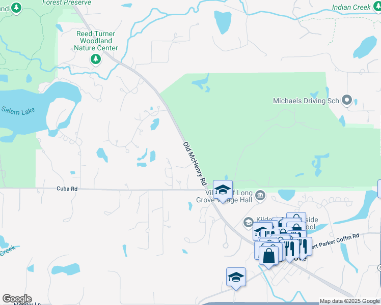 map of restaurants, bars, coffee shops, grocery stores, and more near Old McHenry Road in Long Grove