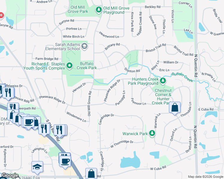map of restaurants, bars, coffee shops, grocery stores, and more near 785 Apache Court in Lake Zurich