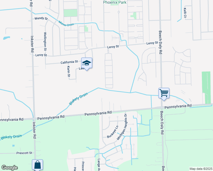 map of restaurants, bars, coffee shops, grocery stores, and more near 16027 Terrace Village Drive in Taylor