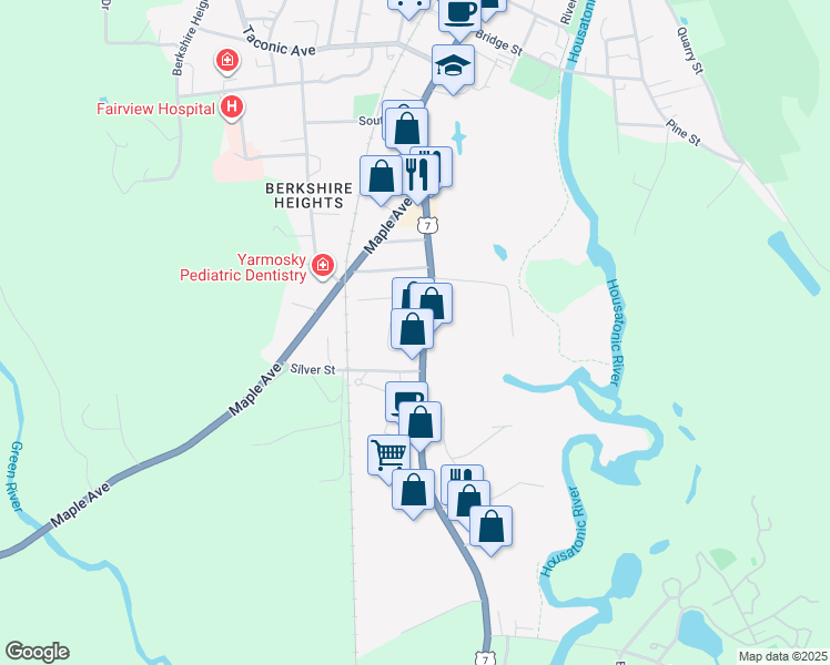 map of restaurants, bars, coffee shops, grocery stores, and more near 596 South Main Street in Great Barrington