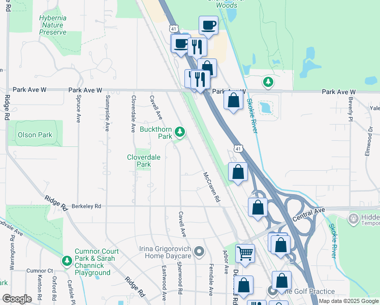 map of restaurants, bars, coffee shops, grocery stores, and more near 1762 McCraren Road in Highland Park
