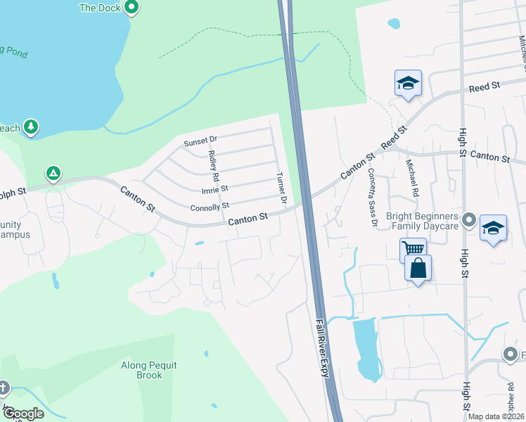 map of restaurants, bars, coffee shops, grocery stores, and more near 277 Canton Street in Randolph