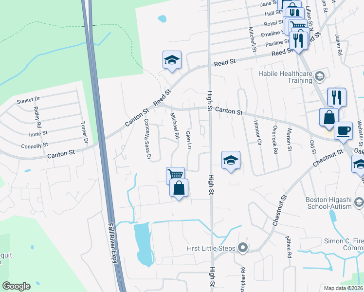 map of restaurants, bars, coffee shops, grocery stores, and more near 9 Michael Road in Randolph