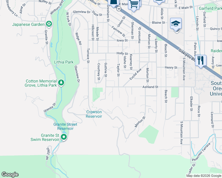 map of restaurants, bars, coffee shops, grocery stores, and more near 408 Friendship Street in Ashland