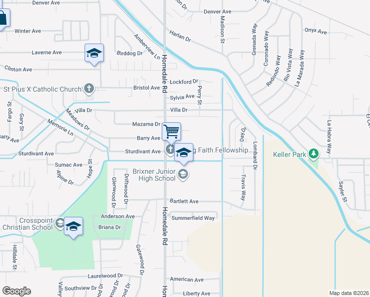 map of restaurants, bars, coffee shops, grocery stores, and more near 5505 Sturdivant Avenue in Klamath Falls