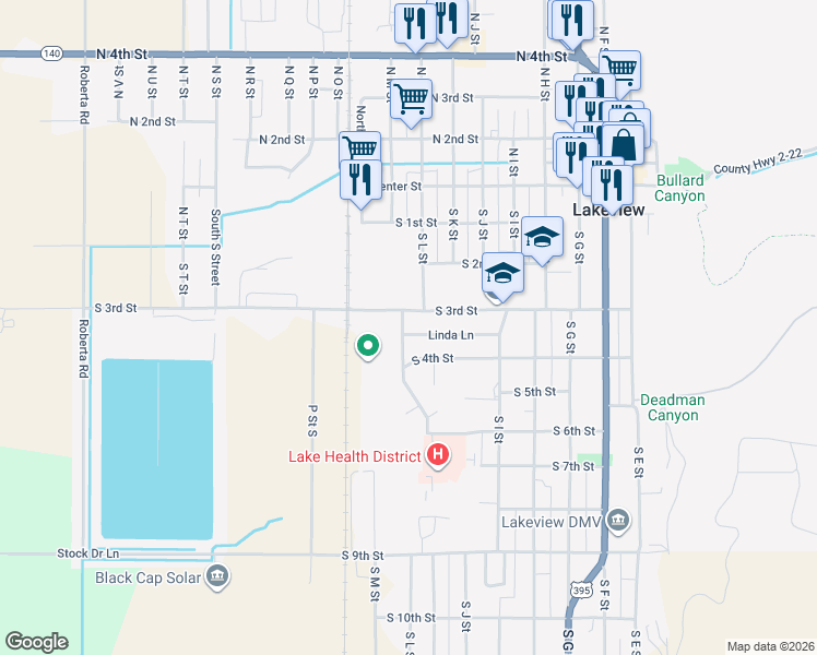 map of restaurants, bars, coffee shops, grocery stores, and more near 1126 Linda Lane in Lakeview