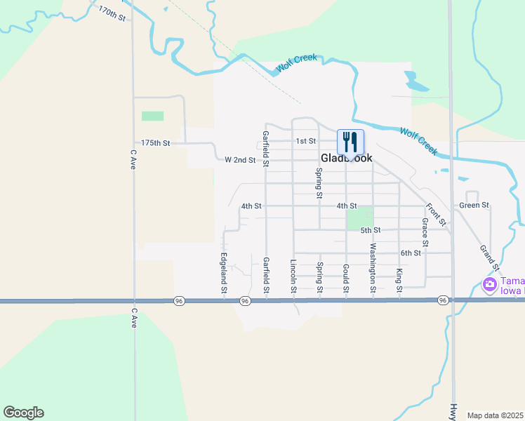 map of restaurants, bars, coffee shops, grocery stores, and more near 401 Garfield Street in Gladbrook