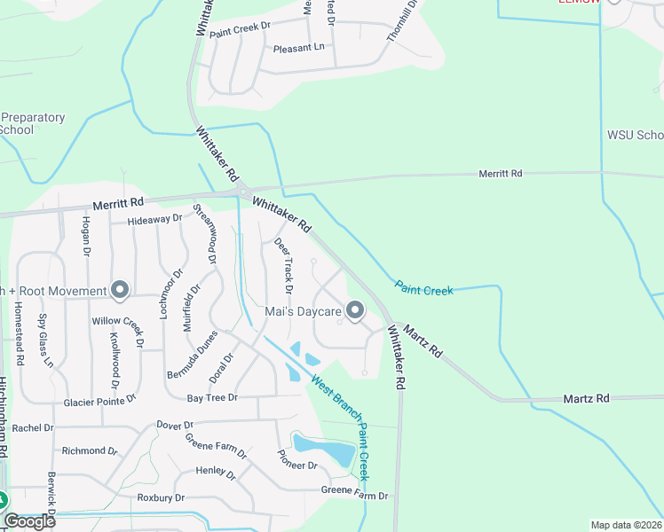 map of restaurants, bars, coffee shops, grocery stores, and more near 7145 Belle Meade Court in Ypsilanti