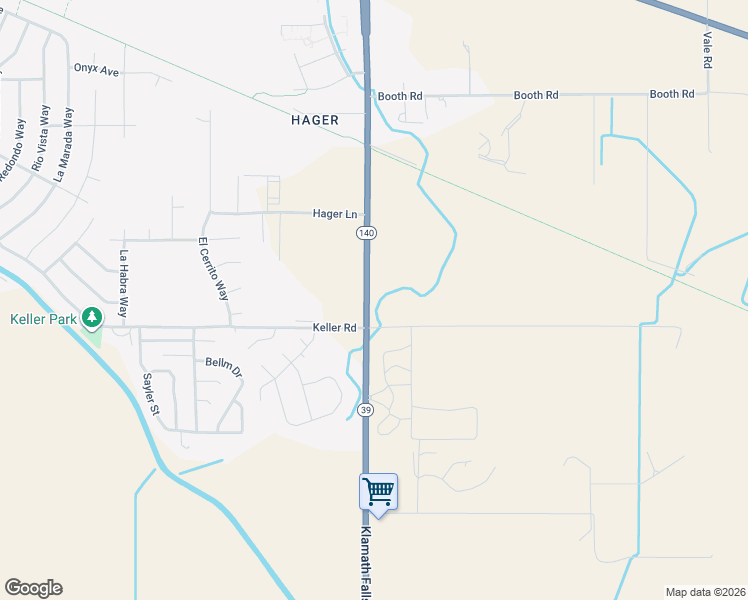 map of restaurants, bars, coffee shops, grocery stores, and more near 4437 Oregon 39 in Klamath Falls