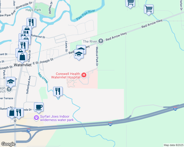 map of restaurants, bars, coffee shops, grocery stores, and more near 450 Medical Park Drive in Watervliet