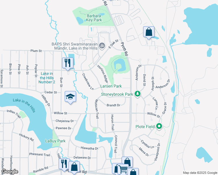 map of restaurants, bars, coffee shops, grocery stores, and more near 862 Creekview Lane in Lake in the Hills