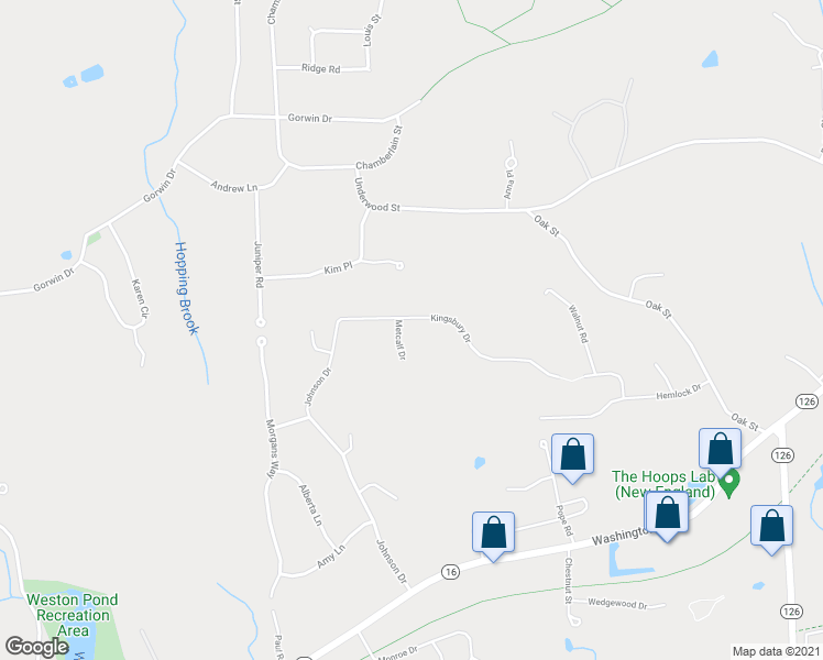 map of restaurants, bars, coffee shops, grocery stores, and more near 19 Kingsbury Drive in Holliston