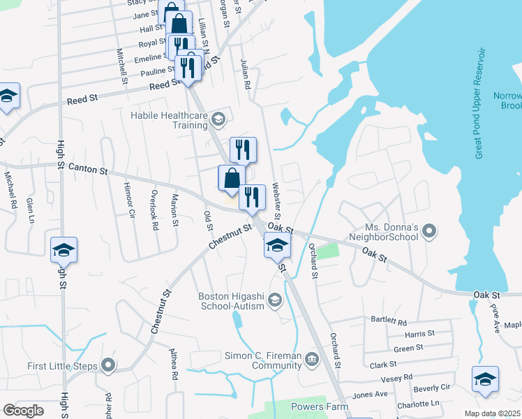 map of restaurants, bars, coffee shops, grocery stores, and more near 871 North Main Street in Randolph