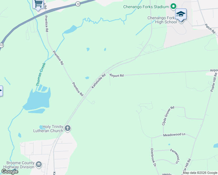 map of restaurants, bars, coffee shops, grocery stores, and more near 12 Airport Road in Binghamton
