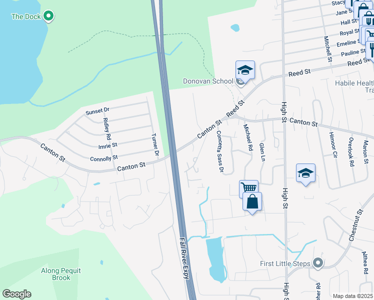map of restaurants, bars, coffee shops, grocery stores, and more near 232 Canton Street in Randolph