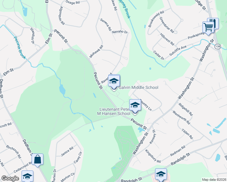 map of restaurants, bars, coffee shops, grocery stores, and more near 55 Pecunit Street in Canton