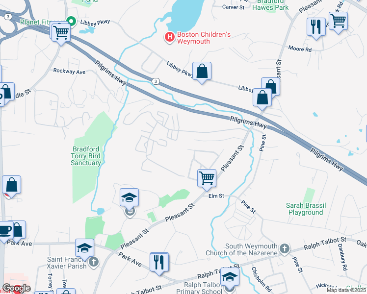 map of restaurants, bars, coffee shops, grocery stores, and more near 60 Circuit Road in Weymouth