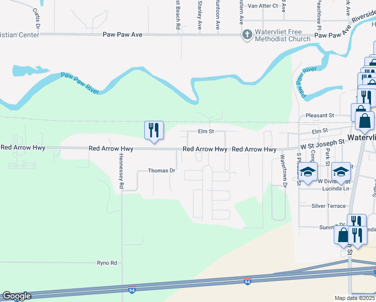 map of restaurants, bars, coffee shops, grocery stores, and more near 7507 Chestnut Street in Watervliet