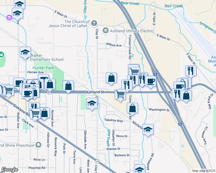 map of restaurants, bars, coffee shops, grocery stores, and more near 2222 Mccall Drive in Ashland